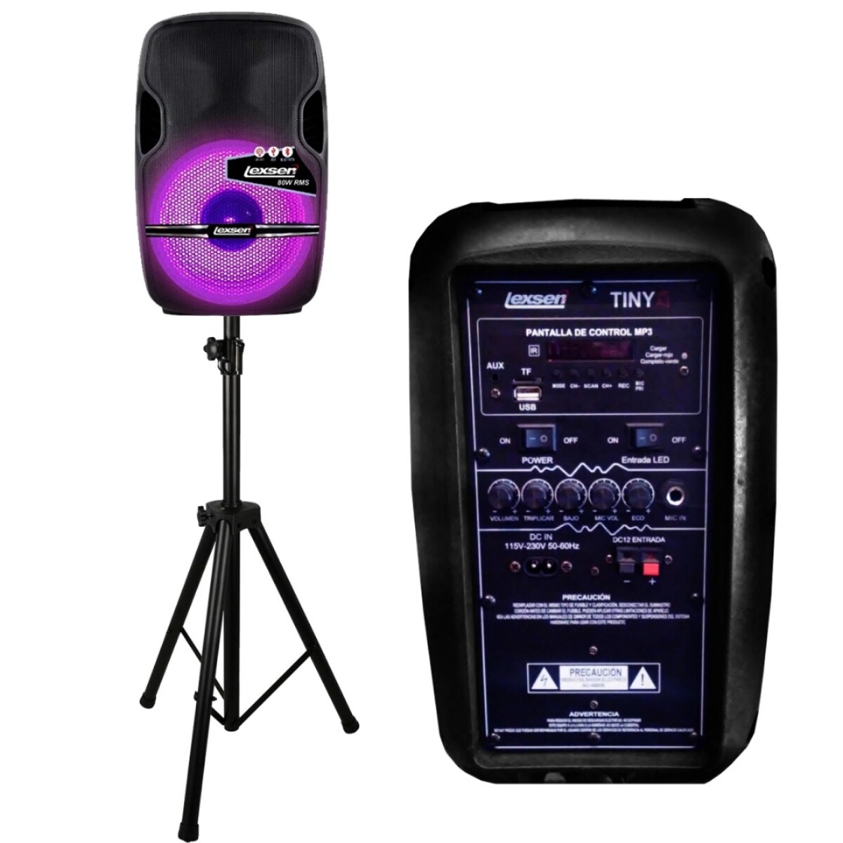 Kit caja acustica lexsen tiny 80w + micrófono + soporte bluetooth rgb Negro