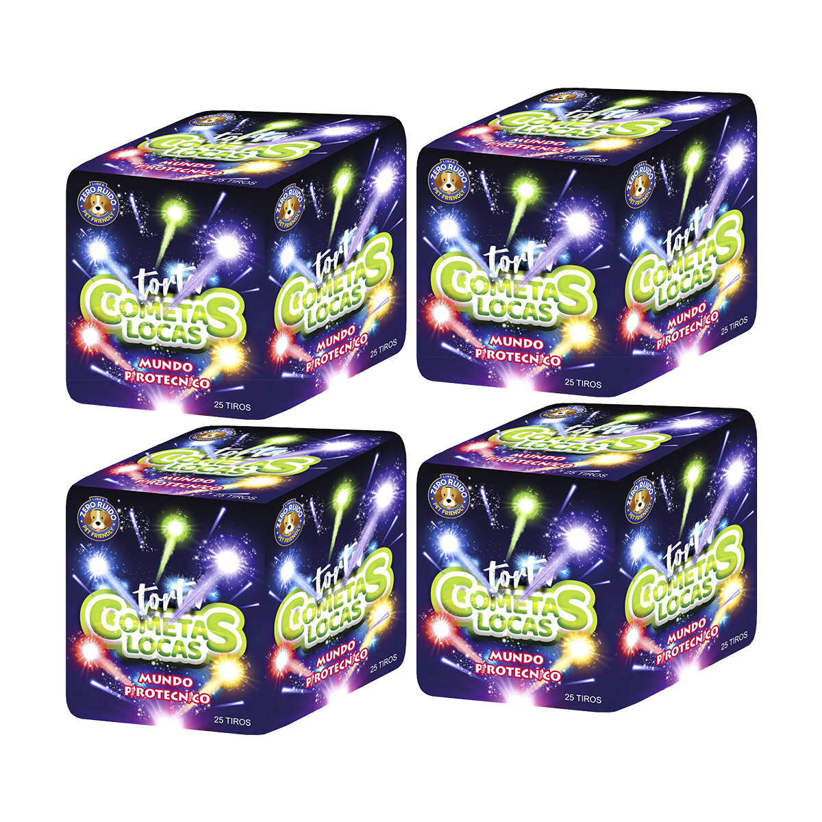 TORTA COMETAS LUMINOSOS MUNDO 25 Tiros (PACK 4) 