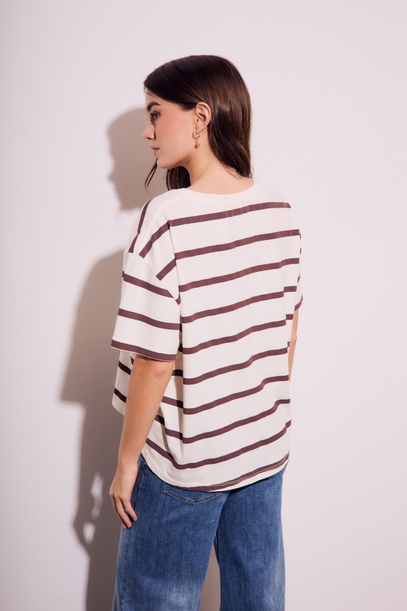 Remera Algodon Lavado Rayada Marron Marron