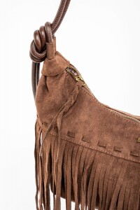 Cartera Flecos Gamuza Vegana Chocolate