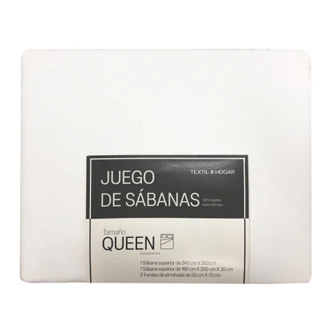 Juego Sábanas Blancas Queen Textil Hogar 300 Hilos Algodón U