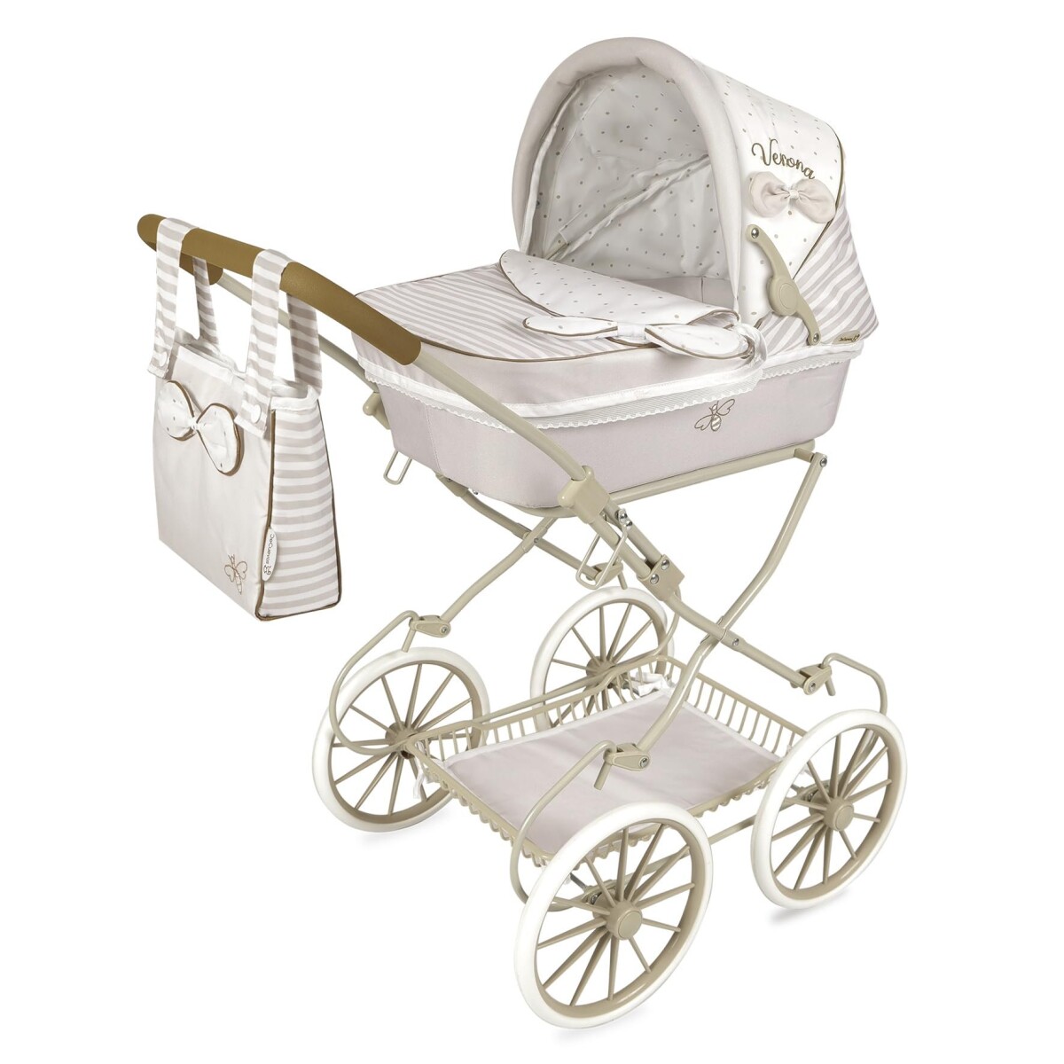 Set Coche Muñecas De Cuevas Niños Juguete Plegable + Bolso - Variante Color Crema 