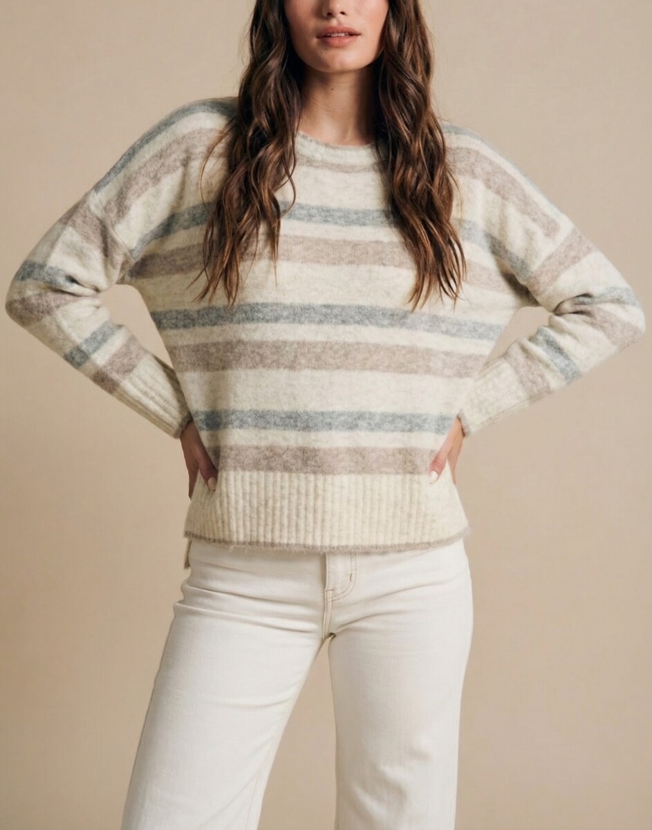 Sweater Rayado - Gris Melange 