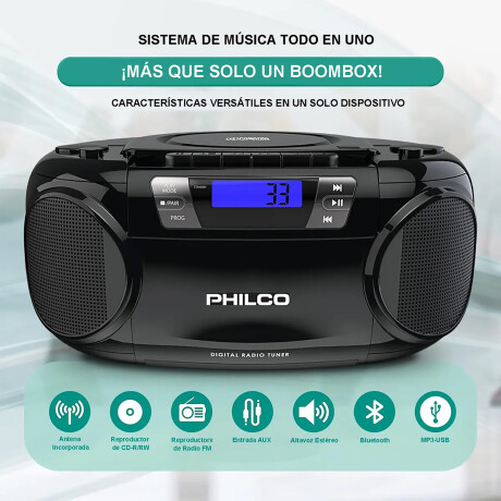 Radio Philco Boombox Bt 12W Estéreo Fm Cd MP3 001