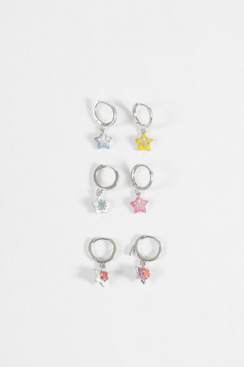 Set de aros dije estrellas plateado