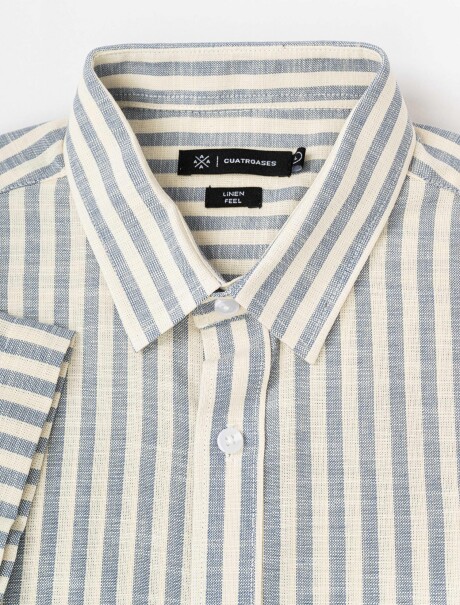 Camisa m/c efecto lino rayada celeste