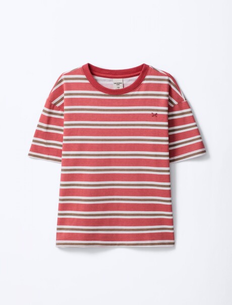 CAMISETA MANGA CORTA DE RAYAS ROJO