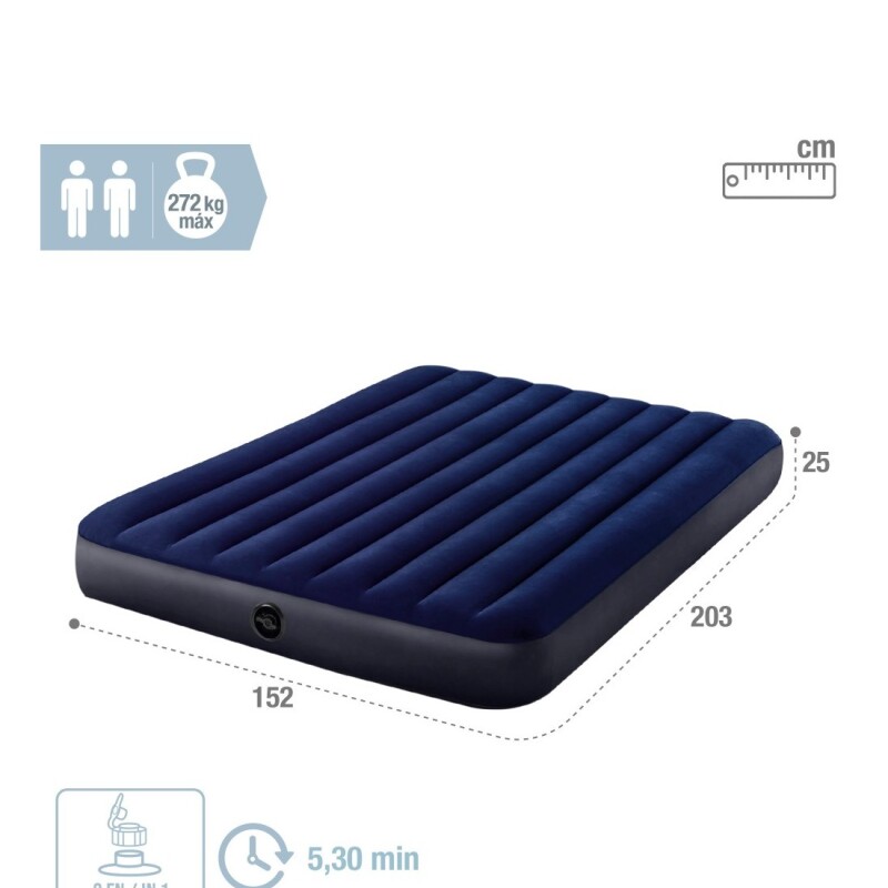 INTEX COLCHÓN INFLABLE CLASSIC SET 2PLAZAS + 2 ALMOHADAS + I Intex Colchón Inflable Classic Set 2plazas + 2 Almohadas + I