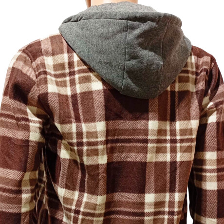 Campera Camisa Leñadora Cangurito Capucha Botones Marron