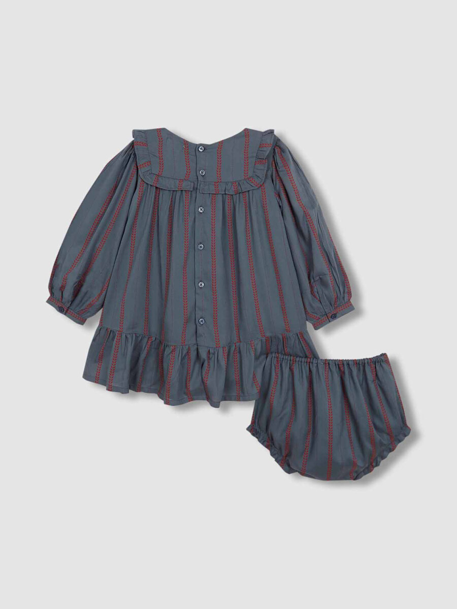 Vestido Con Volante En Pecho Y Bajo Estapado Zigzag Rojo Oscuro