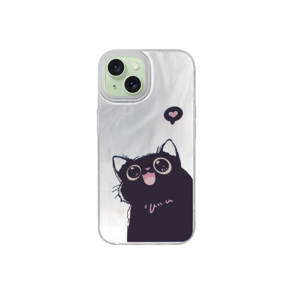 Protector para iPhone 15 plateado diseño gato animado 