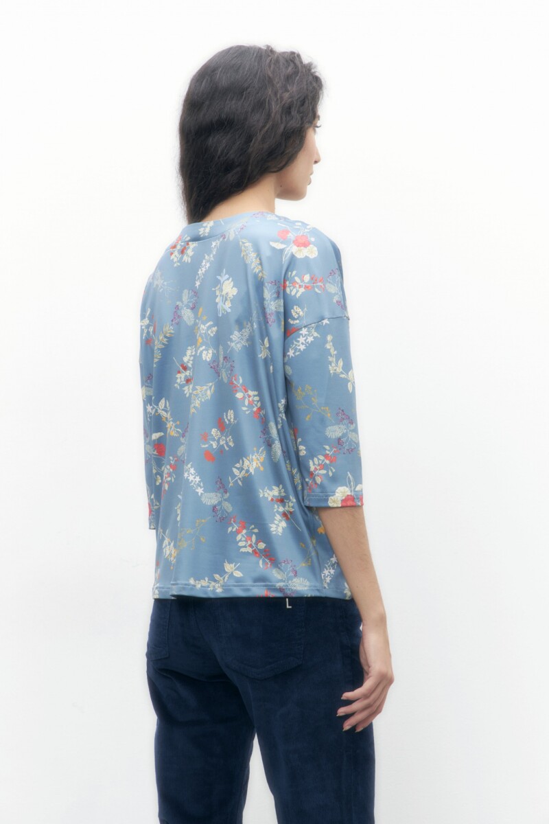 Blusa estampado rombos florales azul petroleo