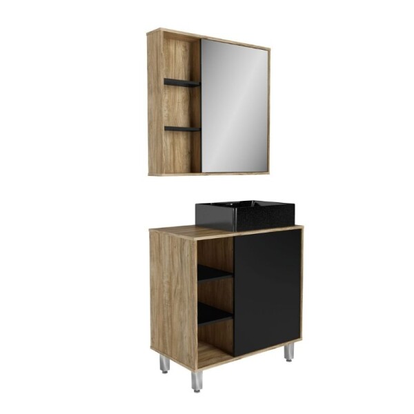 MUEBLE DE BAÑO 80 CM CON BACHA NEGRA Y ESPEJO MUEBLE DE BAÑO 80 CM CON BACHA NEGRA Y ESPEJO