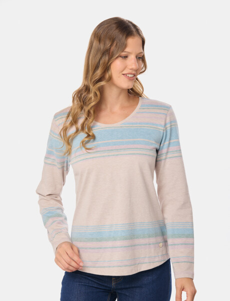 REMERA RAYADA MANGA LARGA Beige