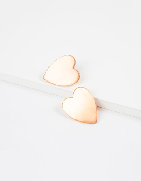 Aros Colgantes Cortos Metal Aros Corazón - Dorado Plata Cepillada