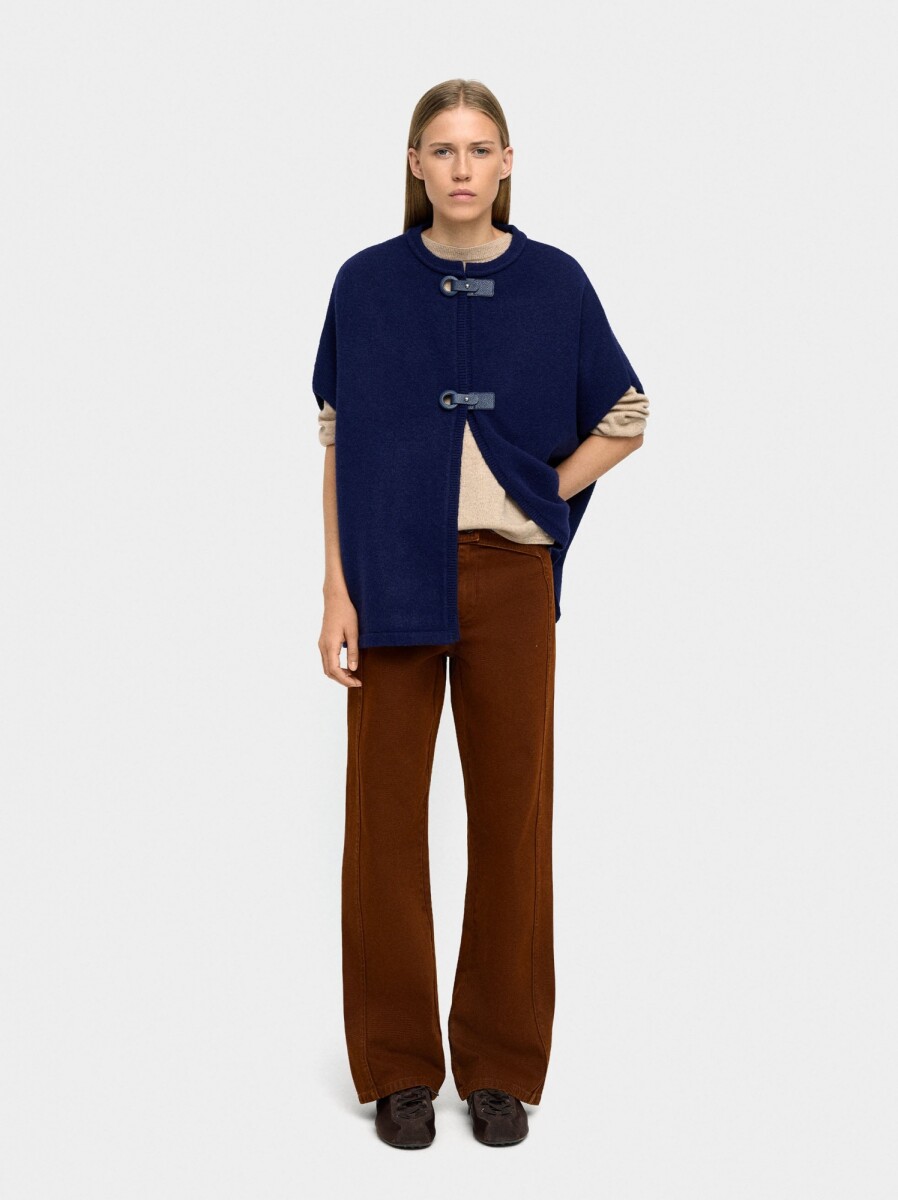 Poncho De Punto Con Hebillas - azul-marino 