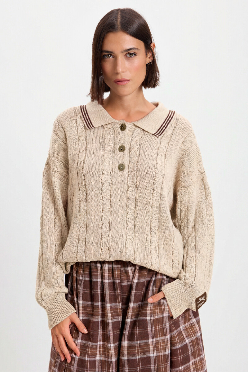 Sweater Trenzado Crudo/Marron