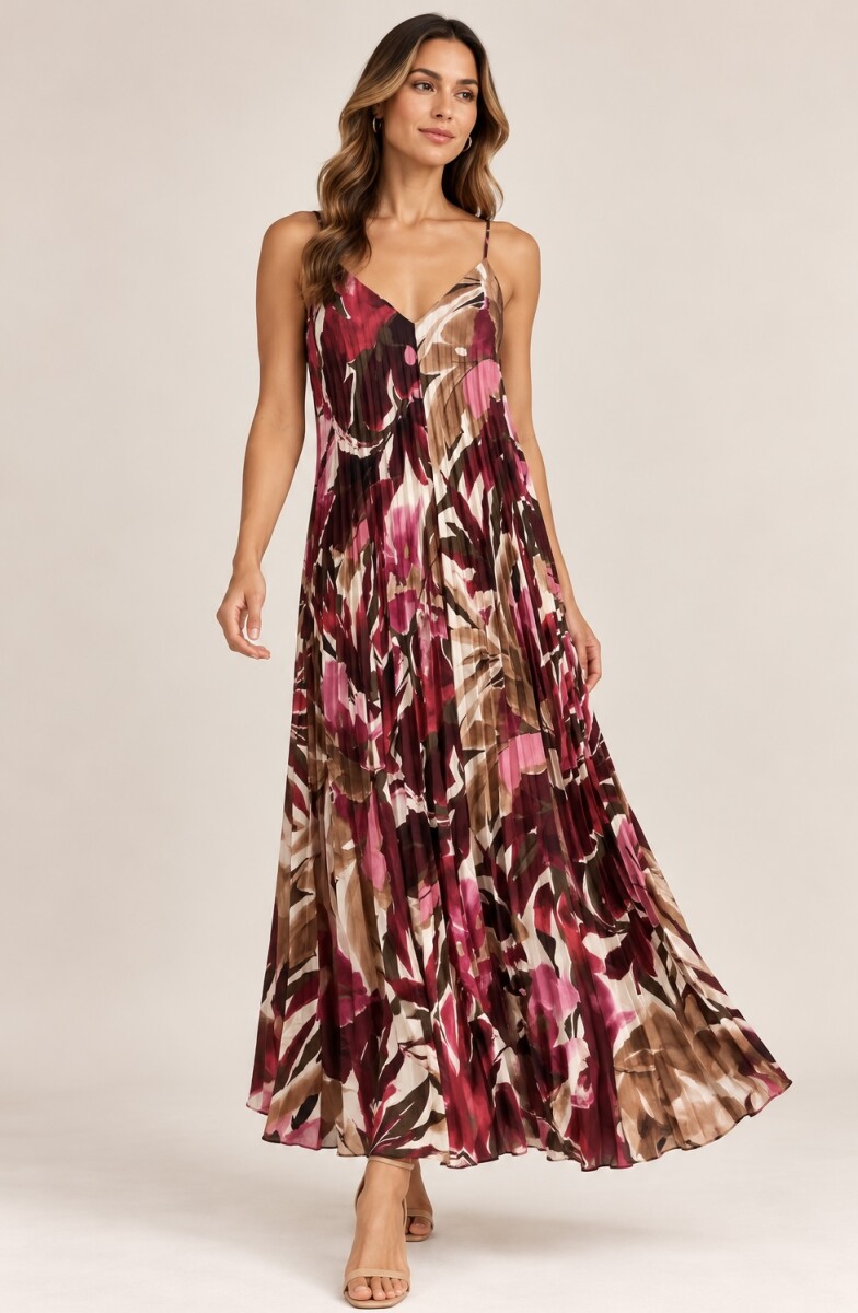 VESTIDO PLISADO - BORDO 
