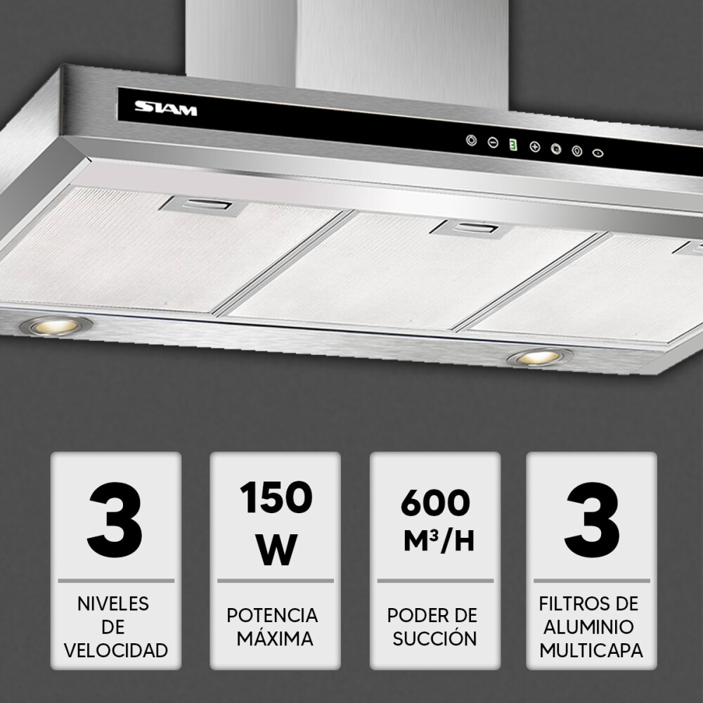 Extractor De Cocina Siam Plana De Pared Si-cp-600ev Ac Acero inoxidable