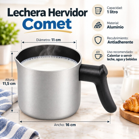 Hervidor Lechera Comet Aluminio Antiadherente 1L Plateado