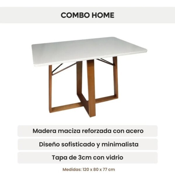 Mesa Comedor Premium 120x80 Cm Elma Reforzada Madera Vidrio Blanco 1