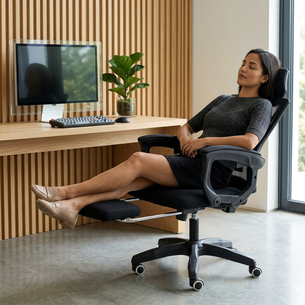 Silla De Oficina Space2 Tela Mesh Apoyapies Negro