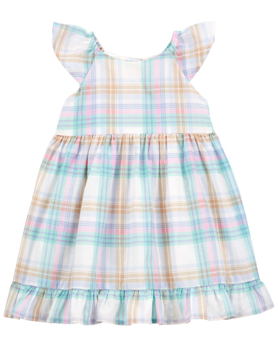 Vestido de popelina con volantes y diseño a cuadros. Talles 3-24M 