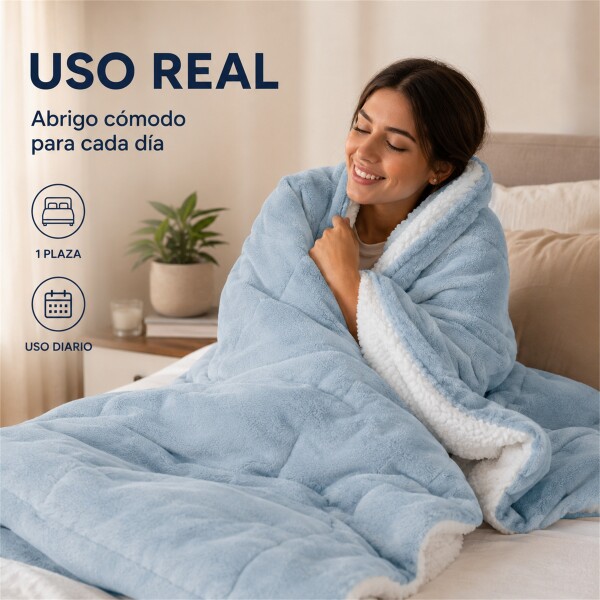 Frazada Manta Polar Con Corderito Acolchado 1 Plazas 200x150 Celeste