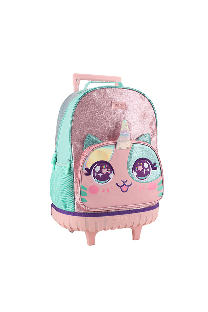 Mochila escolar con ruedas Gatito Rosa
