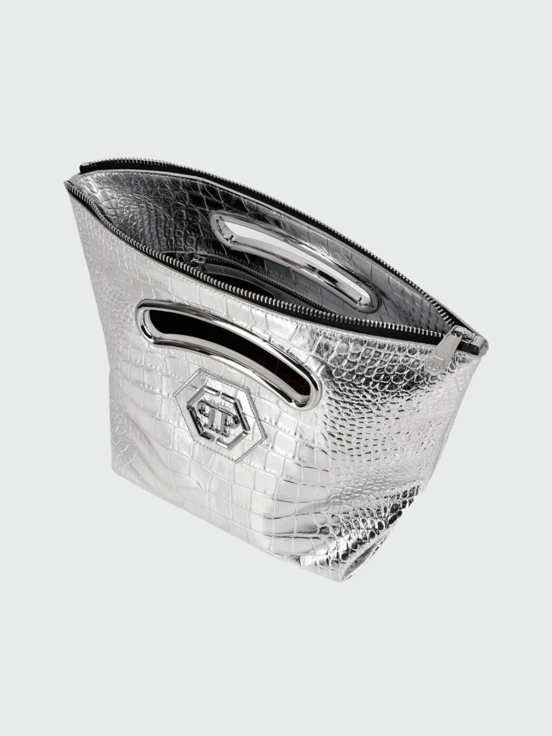 PHILIPP PLEIN - bolso de hombro mediano plateado de cuero 0