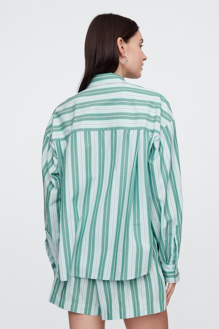 Camisa Poplin Big Shirt Mujer Green Stripe