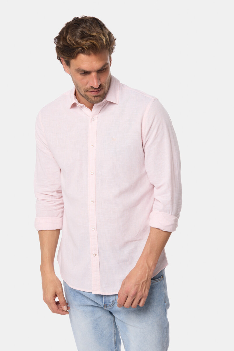 CAMISA RAYADA DE LINO - Rosa 