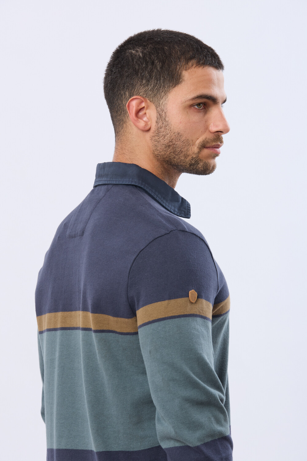 REMERA POLO RAYADA DE ALGODON Azul