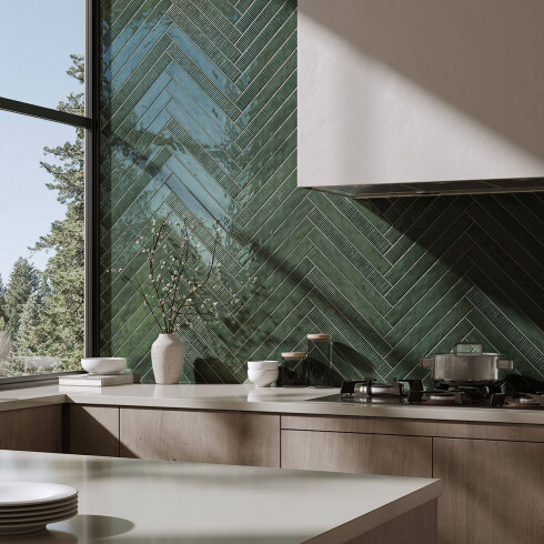 CERAMICA PARA PARED 5.3X43 TIPO BRICK VERDE BRILLO DECORADO RANURADO ELIANE GAMAS DE VERDE