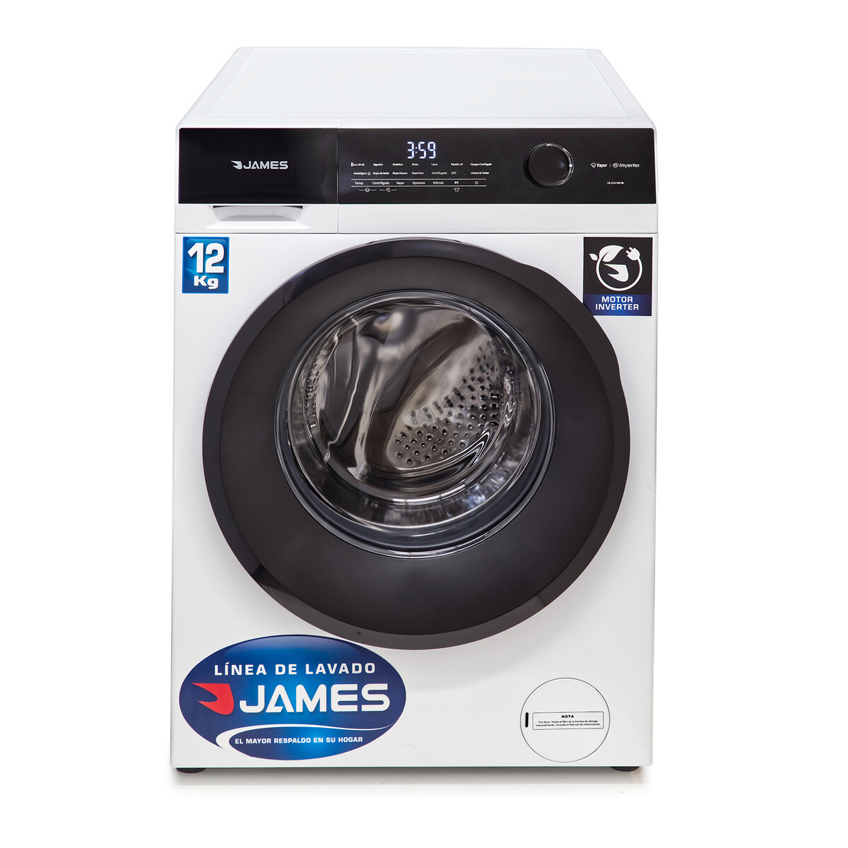 LAVARROPAS JAMES CARGA FRONTAL LR 1214 INV BL 12 KG 