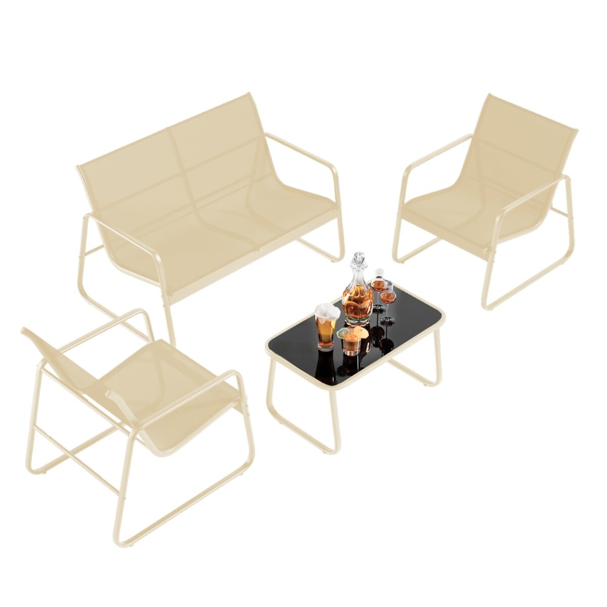 Juego de living de metal y red 4 piezas 