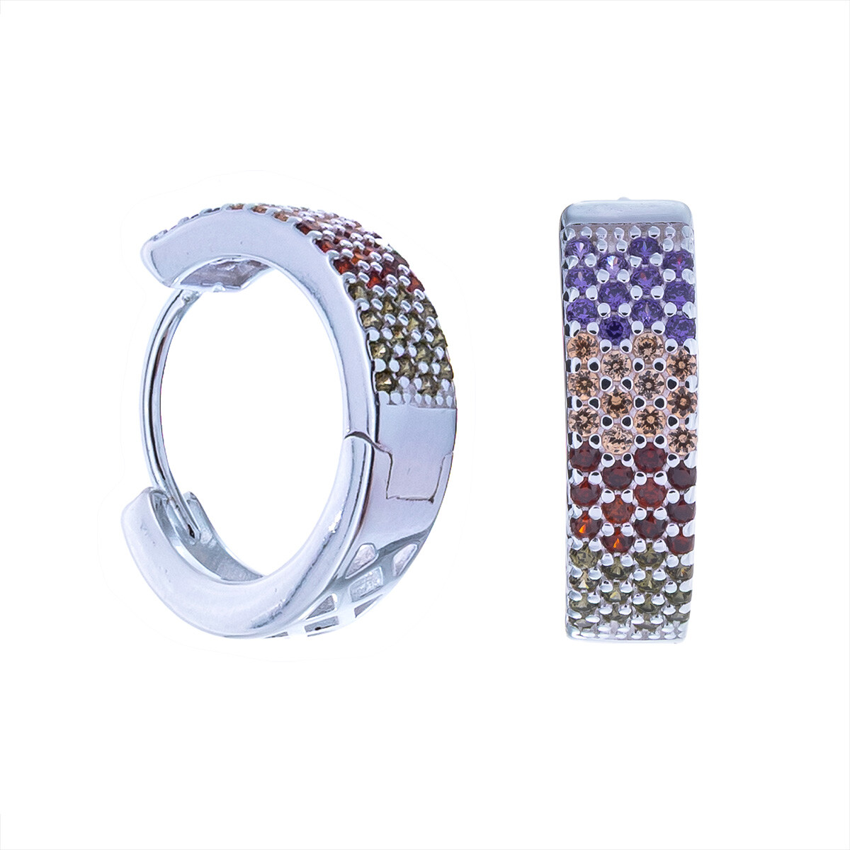 Par de aros de plata rodinada con circonias. 