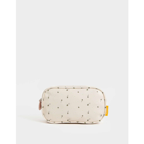 Cartuchera De Pu Estampada Y Bordada Con Bolsillo Blanco Crema