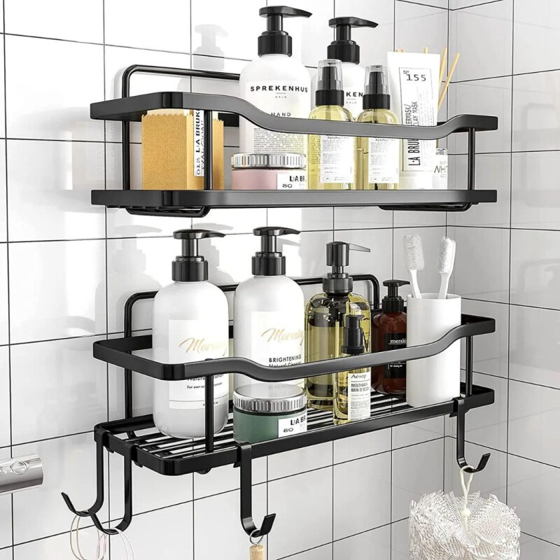 Set Estantes Organizador Baño Ducha Metal Adhesivo Ganchos Set Estantes Organizador Baño Ducha Metal Adhesivo Ganchos