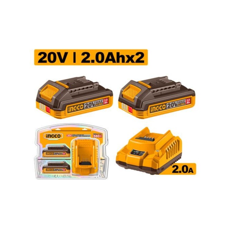 Kit 2 Baterías INGCO FBCPK2212 20V 2.0Ah + Cargador P20S Kit 2 Baterías INGCO FBCPK2212 20V 2.0Ah + Cargador P20S
