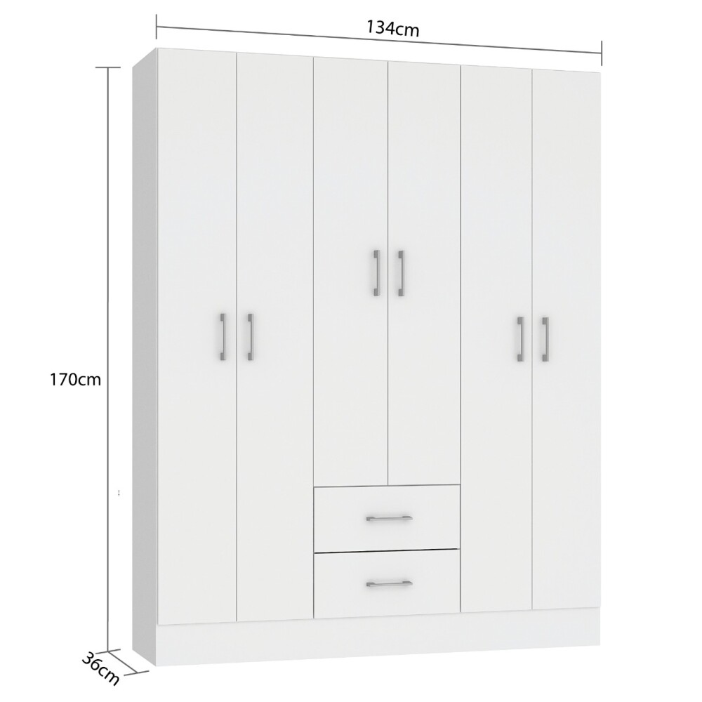 ROPERO 6 PUERTAS 2 CAJONES GUARDARROPA ARMARIO PLACARD CLOSET BLANCO