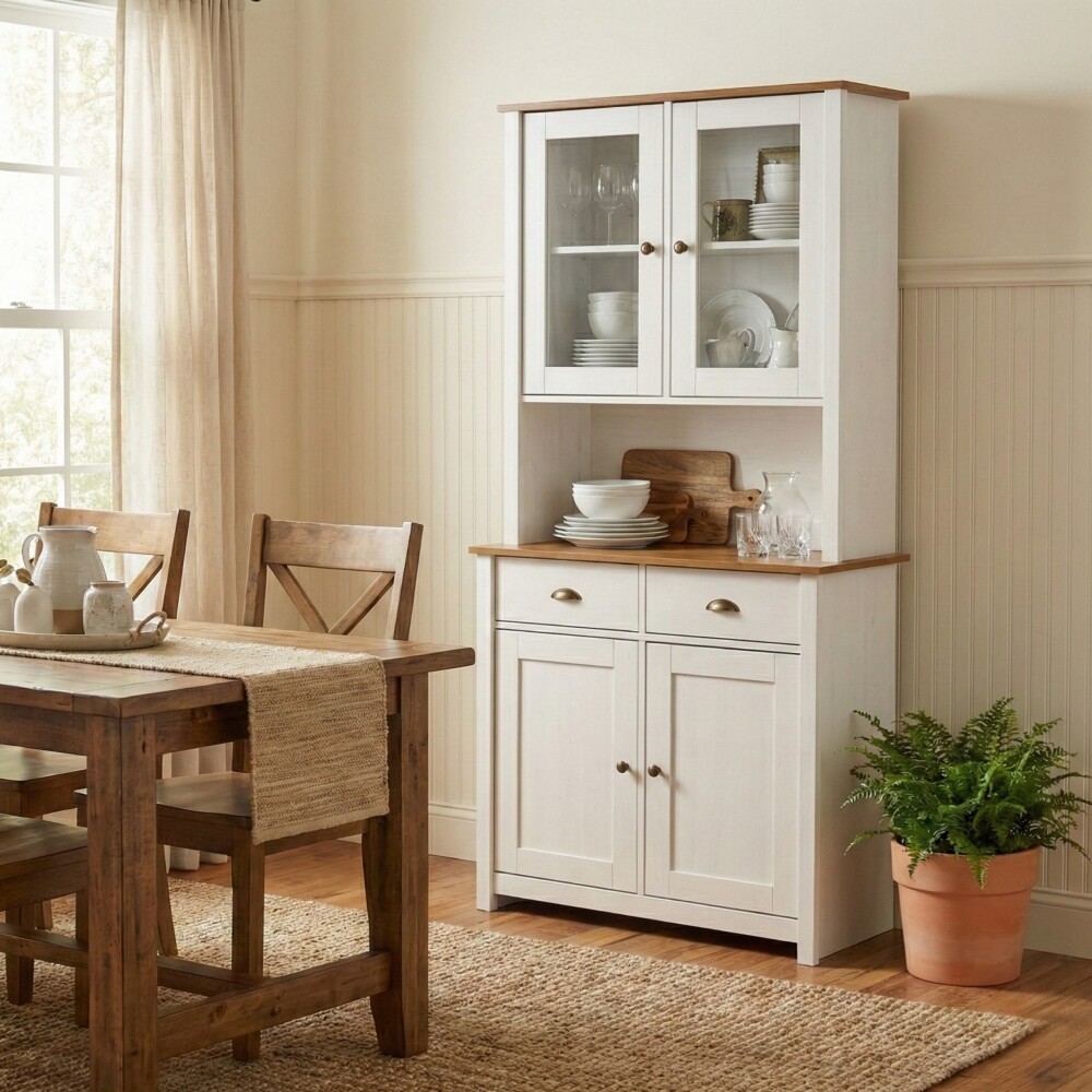 Cristalero 4 puertas 2 cajones - Linea Colonial Blanco/Freijo