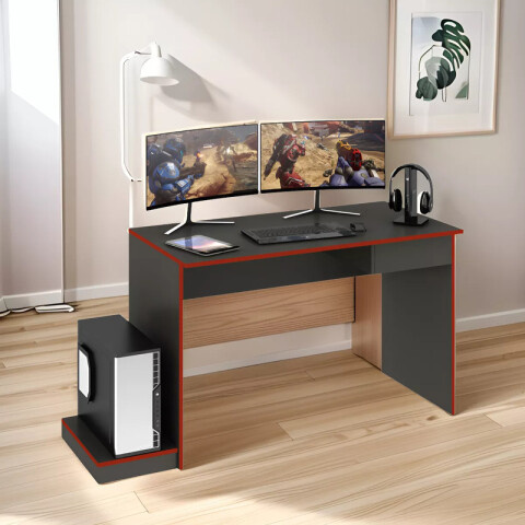 Escritorio gamer con cajón y base para Torre o CPU adaptable Grafito / Rojo