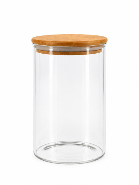 FRASCO DE VIDRIO TAPA BAMBU 950 ML TRANSPARENTE