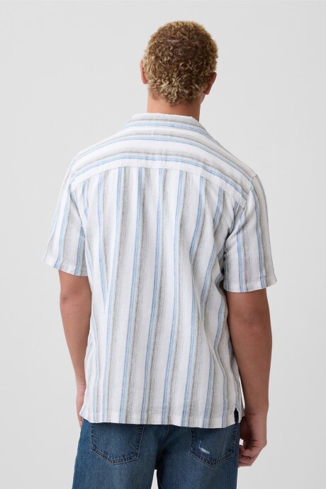 Camisa Manga Corta Lino Hombre Green Stripe