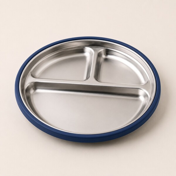 Plato acero inoxidable y silicona BUBA azul