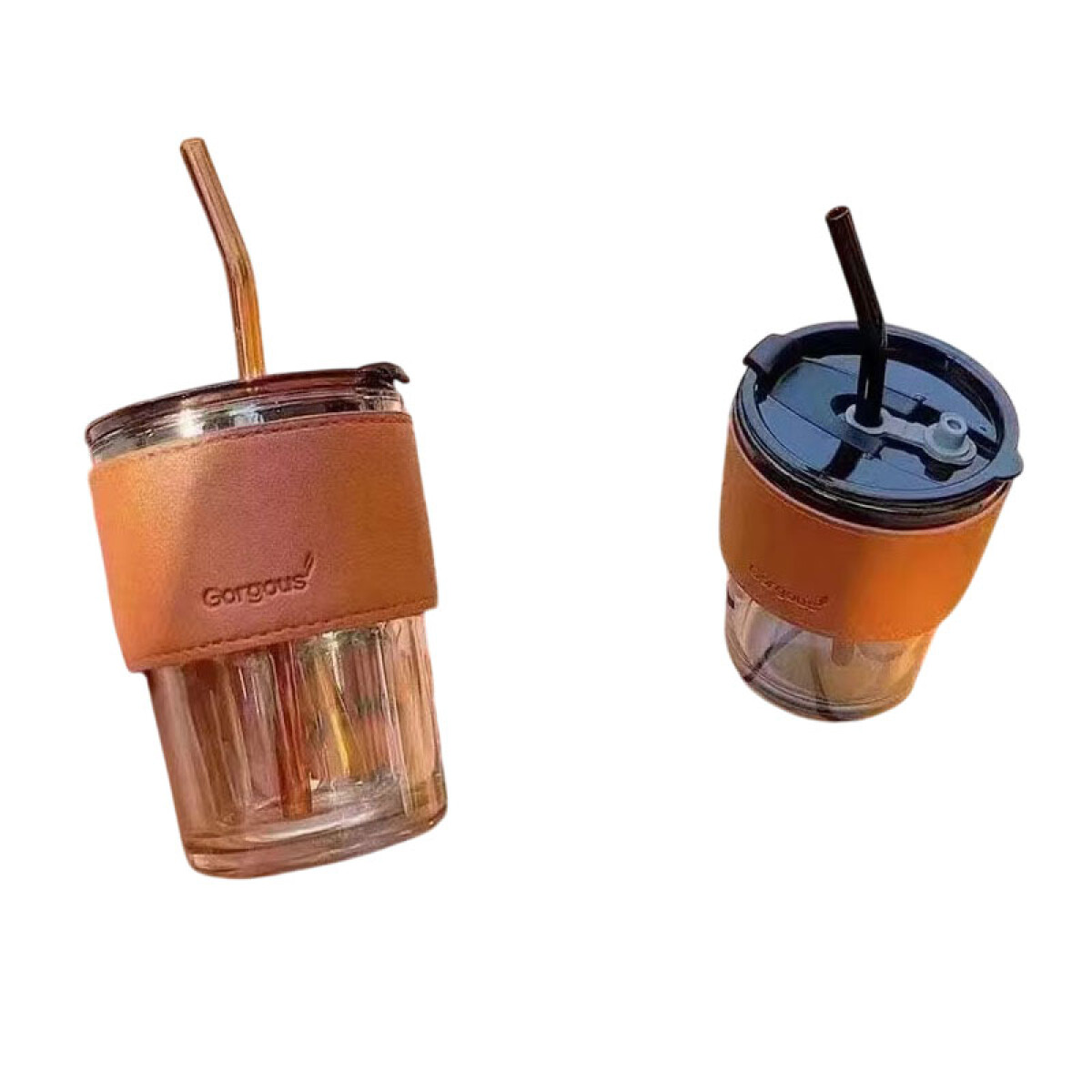 Vaso de vidrio con sorbito c/ agarre antideslizante 400ml - Vaso De Vidrio Con Sorbito C/ Agarre Antideslizante 400ml 
