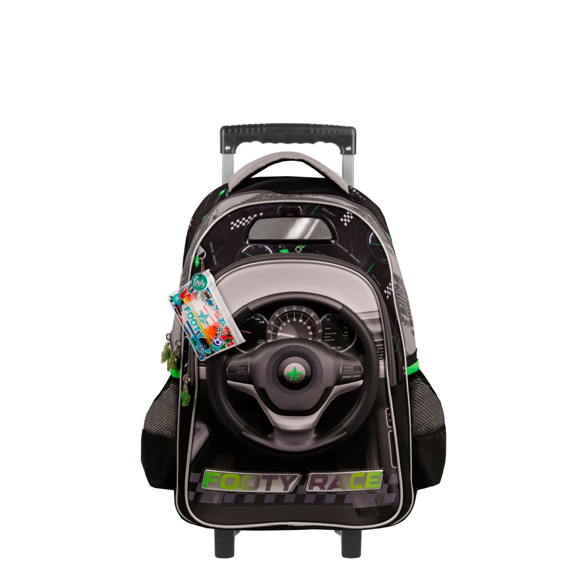 Mochila FOOTY Auto 18" Con Carro - Negro - Gris 