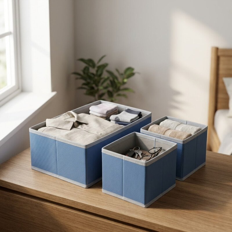 Set x3 organizadores de tela PVC 14x14x11cm/28x14x11cm CELESTE
