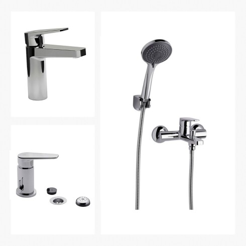Juego Completo De Griferia, Lavatorio Bajo, Bidet Y Ducha Exterior Con Transferencia Zoe Fv 000